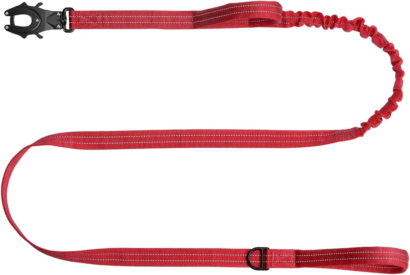 icefang-tactical-dog-leash-with-quick-release-metal-clasp-bungee-dog-lead-with-2-control-handles-hands-free-d-ring-reflective-4ft-length-for-medium-large-dogs-brown