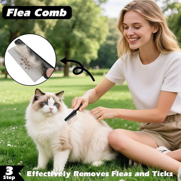 Professional 3PCS Self Cleaning Slicker Brush & Pet Grooming Rake & Flea Comb for Dogs,Cats and Horses | Double-Sided Dematting Comb & Skin Friendly Deshedding Grooming Tool | Pet Supplies (Blue)6