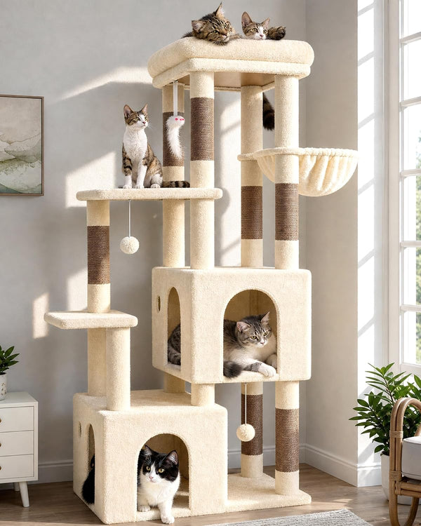 Globlazer Cat Tower for Indoor Cats, Heavy Duty Cat Trees for Large Adult Big Cats Maine Coon Cat Tree Tower with Scratching Post, Extra Large Top Perch, Cat Condos, F61, Dark Grey, 61Inch9