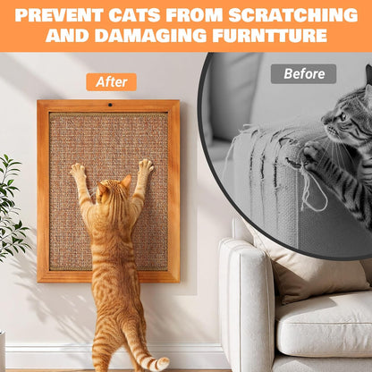 Wall Mounted Cat Scratching Post, Wooden Sisal Scratcher for Indoor Cats | Natural Wood Frame with Durable Sisal Rope Surface, Protects Furniture, Easy Wall Mount. Sturdy for Large Cats.5