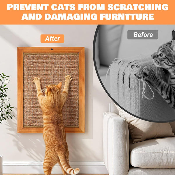 Wall Mounted Cat Scratching Post, Wooden Sisal Scratcher for Indoor Cats | Natural Wood Frame with Durable Sisal Rope Surface, Protects Furniture, Easy Wall Mount. Sturdy for Large Cats.5