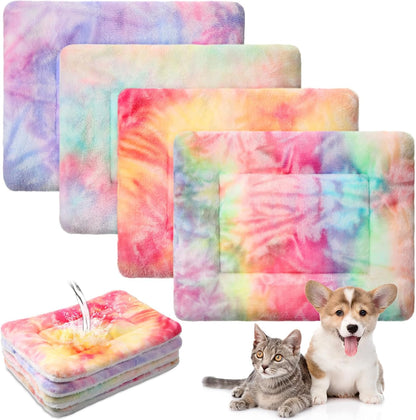 Haull 4 Pcs Waterproof Guinea Pig Bedding Soft Dog Cat Bed Crate Mat Small Animal Plush Cage Liners Rabbit Bunny Kennel Pad Reversible Cozy Pee Thickened Hamster Pad(Tie Dyed,13 X 10 Inch)13