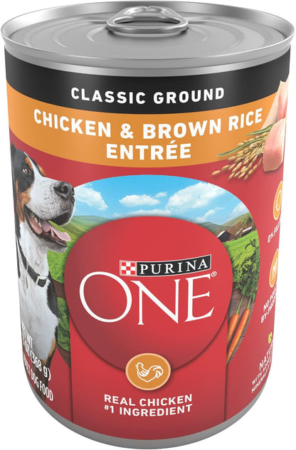 Purina ONE Classic Ground Chicken and Brown Rice Entree Adult Wet Dog Food - (Pack of 12) 13 Oz. Cans1