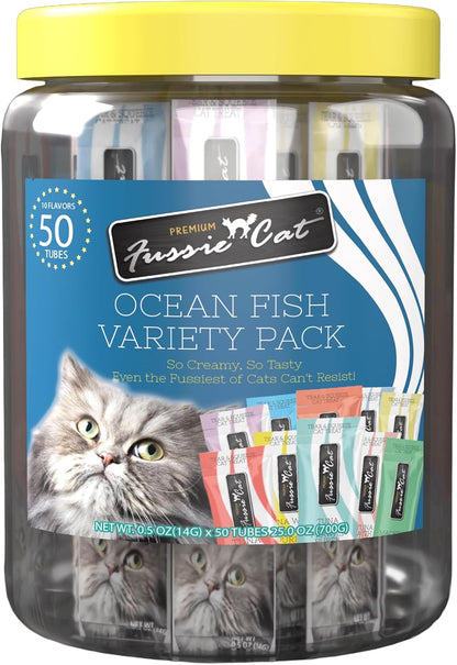 Fussie Cat, 0.5 Ounces Each, 50 Tubes, Ocean Fish Variety 10 Flavors1