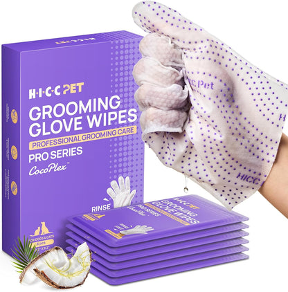 HICC PET Cleaning Glove Wipes PRO for Dogs & Cats, 20PCS Coconut Scent. | Puppy Wipes, No-Rinse Pet Grooming Wipes, Extra Thick Dual-Textured Wipes for Paws, Face, Coat, Outer Ear&Rear-End Area.10