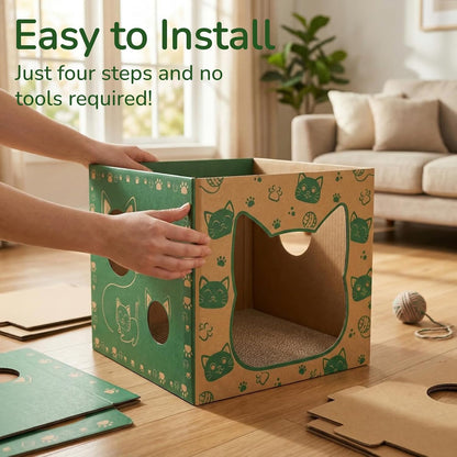 Pumtus 2 Pack Cardboard Cat Houses, Cat Play House with 2 PCS Scratching Pad, Corrugated Kitten Hideaway Cave, Cute Cats Condos Box, Cat Scratching Toy, Scratcher Bed for Indoor Cats, Kittens, Bunny6