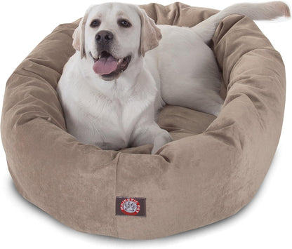 Majestic Pet 40 Inch Micro Velvet Calming Dog Bed Washable – Cozy Soft round Dog Bed with Spine for Head Support - Fluffy Donut Dog Bed 40X29X9 (Inch) – round Pet Bed Large – Pearl1