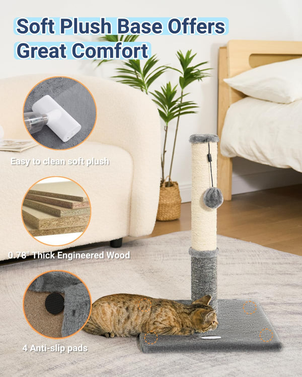 Cat Scratching Post, Cat Scratchers for Indoor Cats, with Toys | for Kitten & Medium Cats, Sisal & Carpet in One for Various Scratching Needs, Solid Structure, Extra Free Toy, Light Gray6