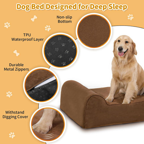 Rainmr Orthopedic Dog Beds for Large Dogs, 7" Memory Foam Dog Beds with Waterproof Liner, Durable Microsuede Cover, Removable and Washable, Nonskid Bottom, 60"X48"X7" XXL Chocolate3