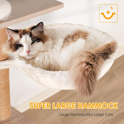 Cat Tree & Litter Box Enclosure,Modern All-In-One Indoor Cats Tower with Large Platform, Cat Condo with Wood House, Food Station, Hammocks (23.6”)3
