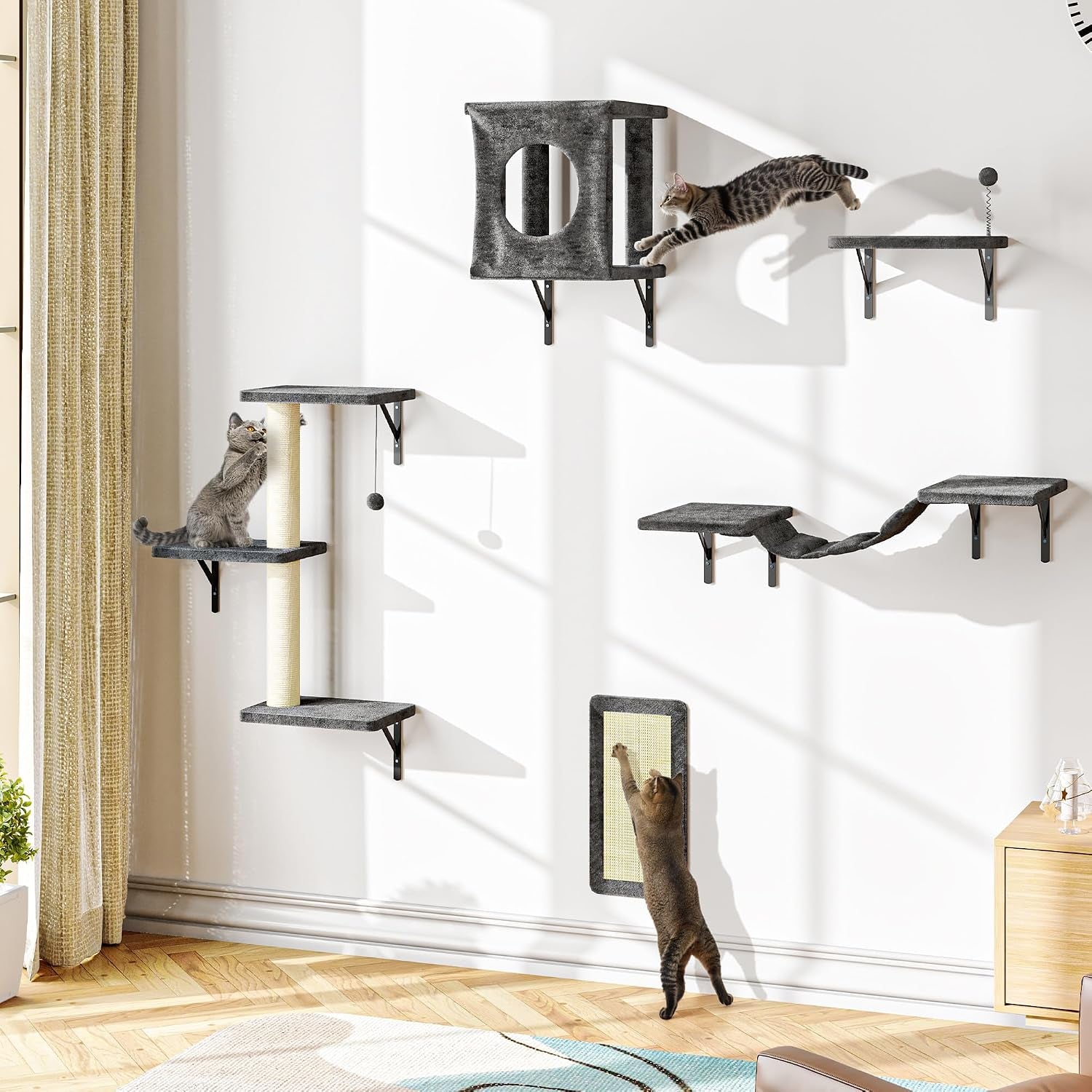 nunu-lab-wall-mounted-cat-furniture-set-6-pcs-climber-set-with-house-bridge-steps-scratcher-board-diy-walls-playground-indoor-cat-shelves-gray