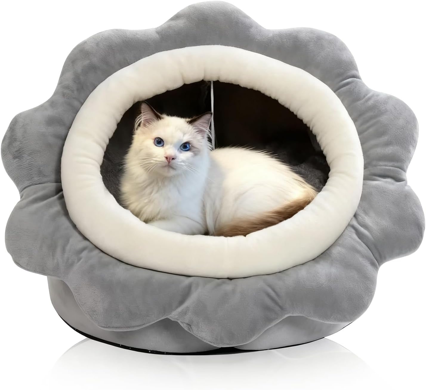 cat-beds-for-indoor-cats-rabbit-shaped-cat-cave-bed-with-hanging-toy-grey-m-super-soft-calming-cat-tent-house-for-kitten-puppy-warm-plush-machine-washable-removable-cushioned-pad-cute-cat-hideaway