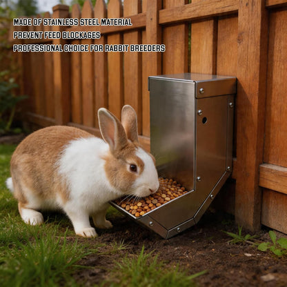 Rabbit Feeder - Small Animal Stainless Steel Gravity Feeding Trough with Lid, Outdoor Durable Cage Feeder Holds Several Days' Food (4 Inch/1.5Lbs)7
