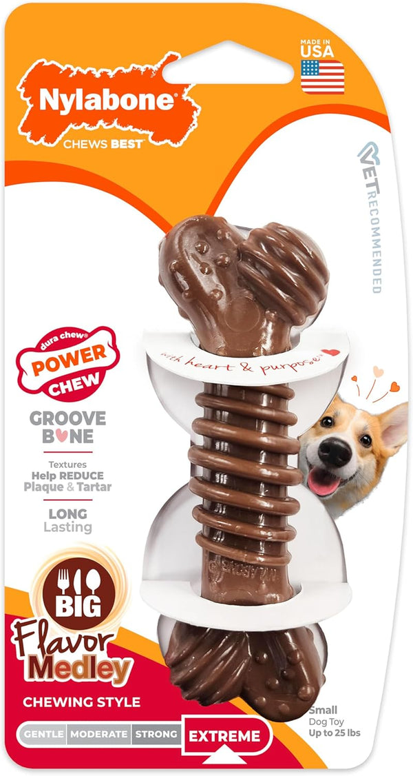 Nylabone Power Chew Dental Groove Bone Dog Chew Toy, Flavor Medley, Small | Teeth-Cleaning Textures, Durable Dog Toys for Aggressive Chewers, Discourages Destructive Chewing, for Dogs up to 25 Lbs1