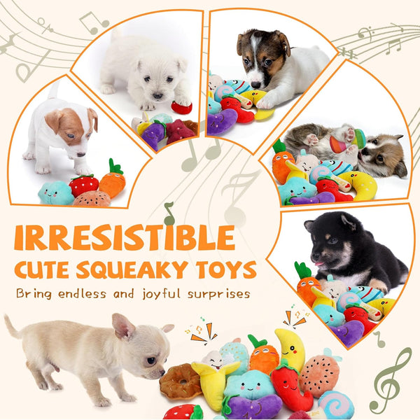 Cheerful 20-Pack Squeaky Dog Toys Set - Included 4 Dog Bags, Plush Puppy Toys with Irresistibly Cute Characters for Small Dogs, Interactive Dog Squeak Toys for Fun&Teeth Cleaning6