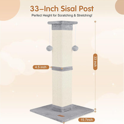 Cat Scratching Post 33 Inch for Indoor Cats, High Cat Scratch Post Grey, Cat Tree for Full-Body Stretching, Protect Your Furniture2
