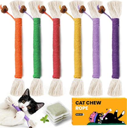 Cat Toys for Indoor Cats, Kitten Toys for Indoor Kittens, Catnip Rope Chew Toys for Teeth Cleaning, Interactive Cat Teething Toy, Kitty Kicker Toy, 3 Pack (Plus 1 Pouch of Catnip)7