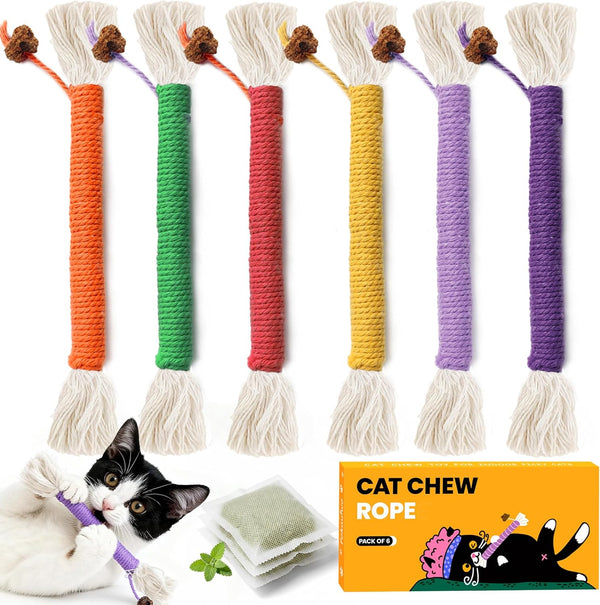Cat Toys for Indoor Cats, Kitten Toys for Indoor Kittens, Catnip Rope Chew Toys for Teeth Cleaning, Interactive Cat Teething Toy, Kitty Kicker Toy, 3 Pack (Plus 1 Pouch of Catnip)7