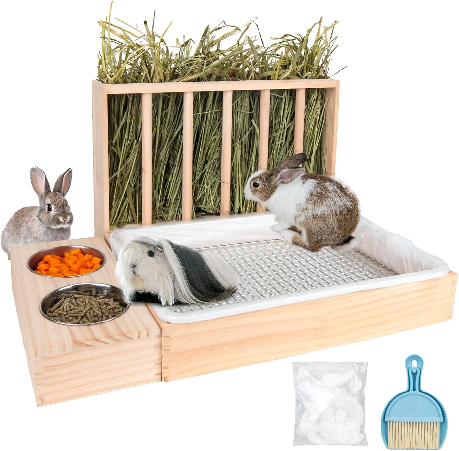 besnew-3-in-1-rabbit-hay-feeder-with-litter-box-wooden-hay-feeder-with-2-bowls-litter-box-for-guinea-pig-chinchilla-bunny-other-small-animals-large-capacity-preventing-waste