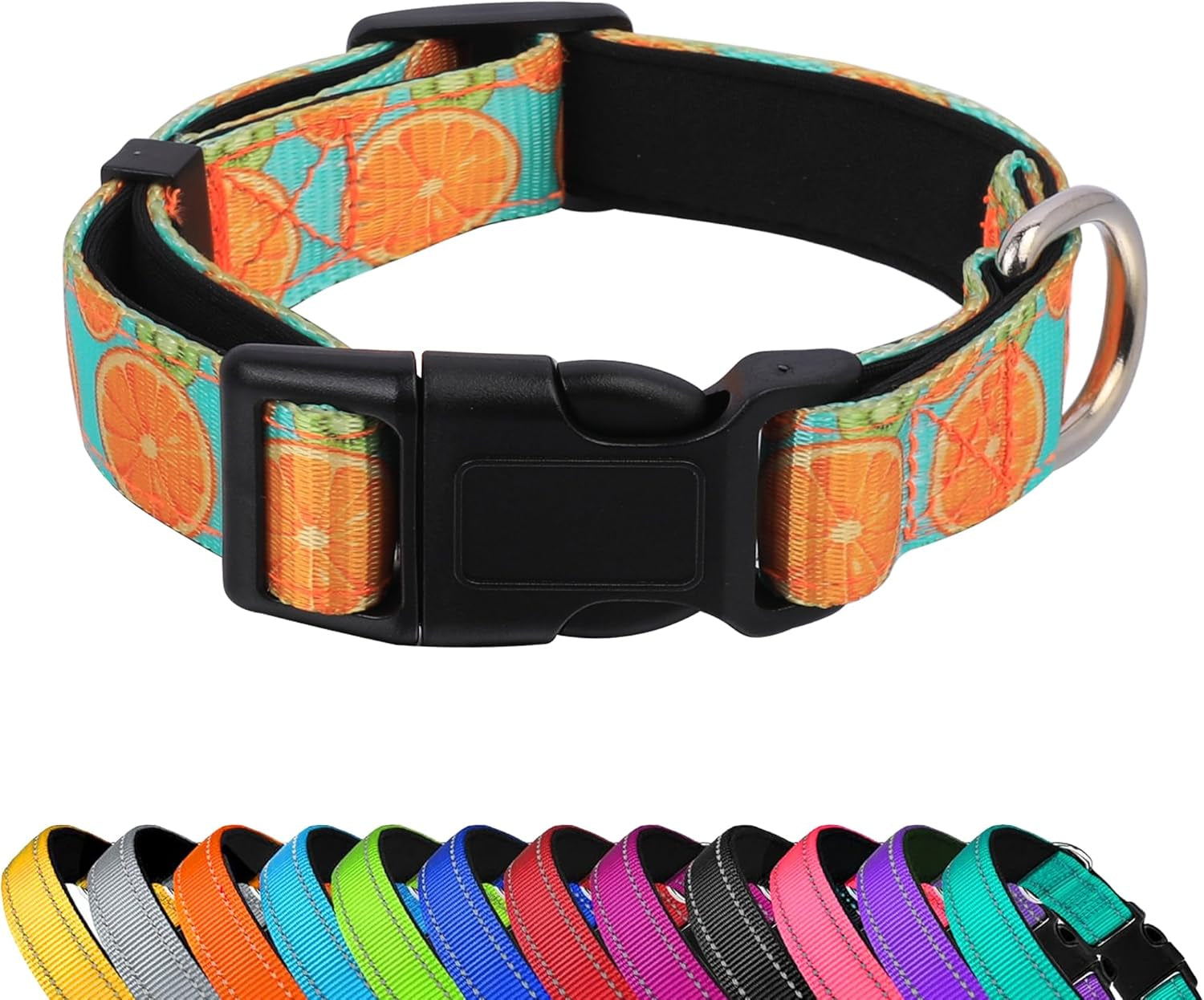 reflective-dog-collar-adjustable-soft-neoprene-padded-teal-m-breathable-nylon-for-medium-dogs-tear-resistant-webbing-chafe-free-on-walks-and-hikes-metal-d-ring-night-safety