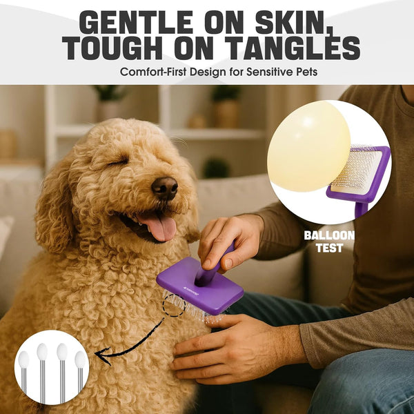 Bonteck Dog Slicker Brush for Dogs Grooming Kit 5PCS Long Haired Doodles | Goldendoodles Poodles, Skin Friendly Deshedding, Comb and Rake, Removes Undercoat, Professional Detangling, Large, Purple3