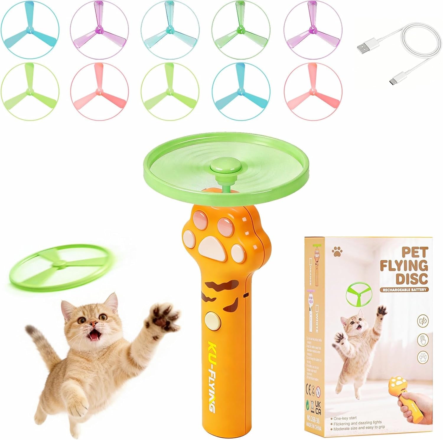 cat-fetch-toy-launcher-with-10-soft-flexible-discs-cat-toys-for-indoor-cats-led-glowing-launcher-electric-interactive-kitten-toy-for-hunting-exercise-usb-rechargeable