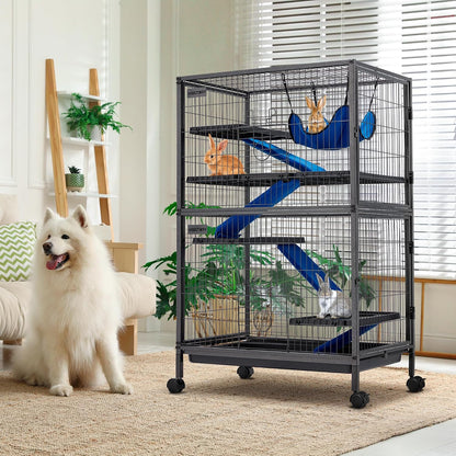 HABUTWAY 50''H Metal Small Animal Cages, Rolling Chinchilla Cage with Removable Ramps, Lagre Cage for Chinchillas/Guinea Pigs/Rabbit, Ferret Cages with Hammock & 5 Tiers, Black2