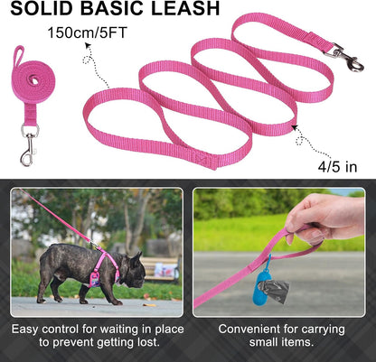 BEAUTYZOO Dog Harness Collar and Leash Set, No-Pull Step in Dog Harness for Large Dogs, Reflective No-Choke Puppy Vest Harness, Adjustable Soft Padded Pet Vest for French Bulldog, Dark Pink L7