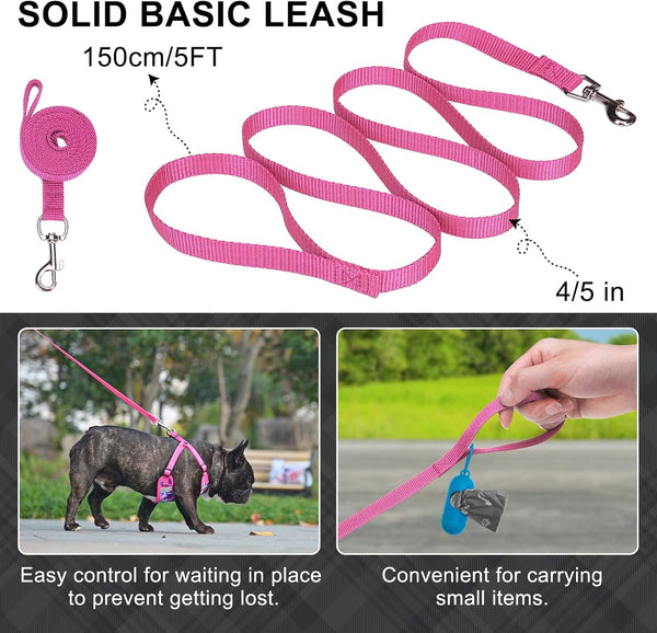 BEAUTYZOO Dog Harness Collar and Leash Set, No-Pull Step in Dog Harness for Large Dogs, Reflective No-Choke Puppy Vest Harness, Adjustable Soft Padded Pet Vest for French Bulldog, Dark Pink L7