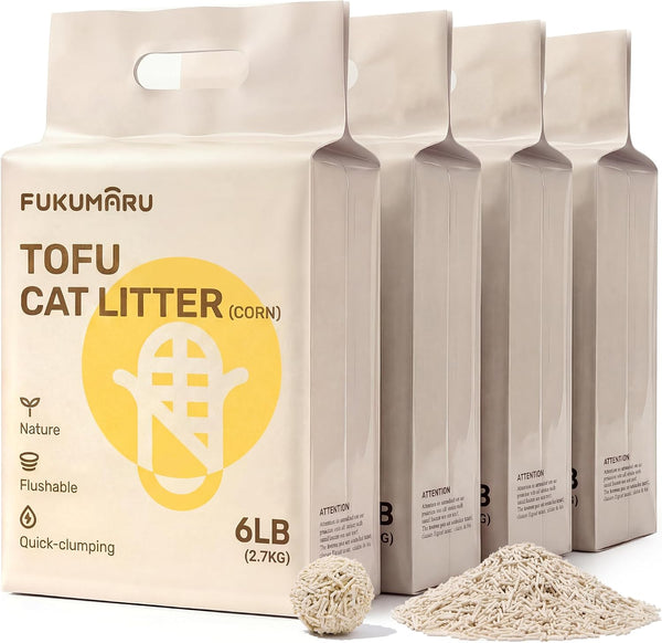 FUKUMARU Tofu Cat Litter - Natural Lightweight Unscented Cat Litter Pellets, 99.9% Dust Free Quick Clumping, Effective Odor Control, Flushable, Low Tracking, 18 LBS (3 Packs)13