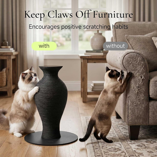 Furrytail Cat Scratching Post for Indoor Cats, Neck Vase Cat Scratcher with Paper Rope, Modern Aesthetic Cat Tree, Cute Decorative Cat Furniture, Unique Cat Scratcher, 22'', Black6