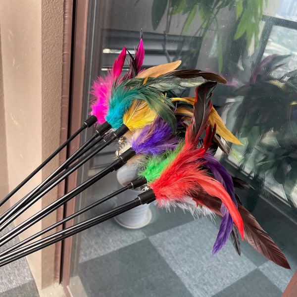 Cat Feather Wand Toys 10-Pack with Bell Indoor Kittens | Natural Feather Teaser with Bell.Interactive Wand Toy Durable Construction Withstands Active Play.5
