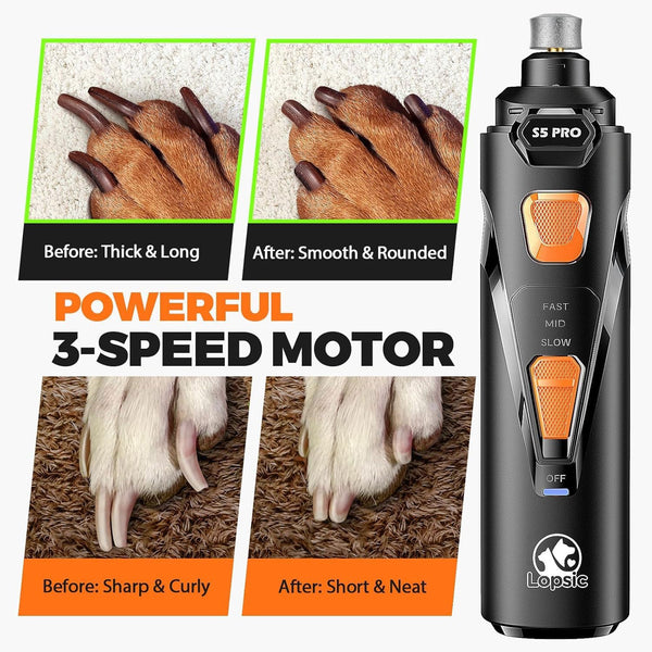 Whisper Quiet Dog Nail Grinder Safe & Stress-Free for Sensitive Dogs Cats | 4 LED Lights,3 Grinding Bits, 3-Speed, Pet Nail Trimmers, Rechargeable Painless Grooming Kit for All Breeds & Sizes4