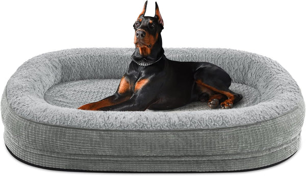 JOEJOY Orthopedic Dog Beds Large Sized Dog, XL Egg-Crate Memory Foam Pet Couch Bed with Bolster Sides, Waterproof Lining, Removable Washable Cover & Non-Slip Bottom, Grey23