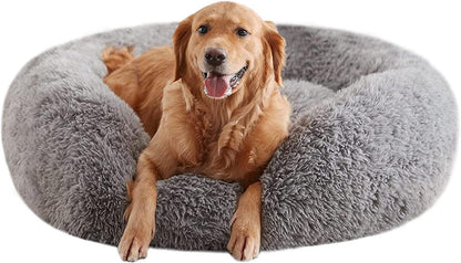 Calming Dog Beds for Large Dogs, Faux Fur Donut Cuddler Dog Bed, round Fluffy Pillow, Washable Pet Bed for Dogs up to 80Lbs, 36Inch1