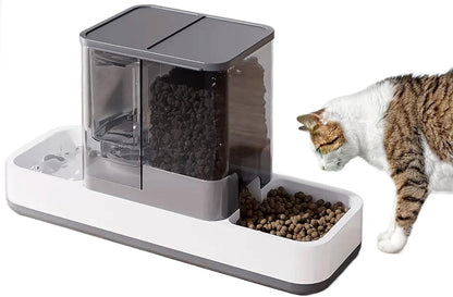 Kathson Gravity Cat Food and Water Dispenser Automatic Dog Feeder Waterer 2 in 1 Auto Pet Food and Water Bowl Set Self Feeding for Puppy Kitten，Grey1