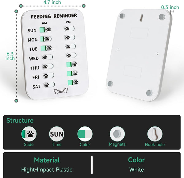 YAUYIK Dog Feeding Reminder, Magnetic Reminder Sticker, AM/PM Daily Indication Chart Feed Your Pets, Fridge Magnets and Double Sided Tape, Helps You to Track Pet Feeding & Medication (White)4