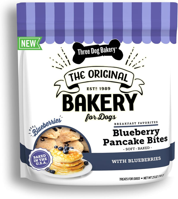 Three Dog Bakery Blueberry Pancake Bites for Dogs - 25 Oz Bag | Soft Baked Training Treats for Dogs - Blueberry Dog Treats1