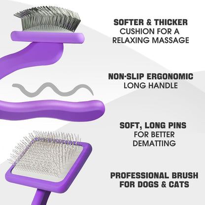 Bonteck Dog Slicker Brush for Dogs Grooming Kit 5PCS Long Haired Doodles | Goldendoodles Poodles, Skin Friendly Deshedding, Comb and Rake, Removes Undercoat, Professional Detangling, Large, Purple2