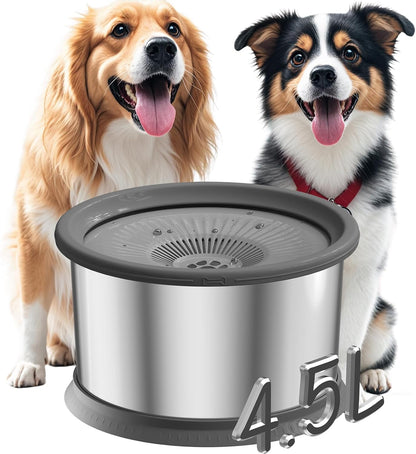 6.5L Dog Water Bowl No Spill 1.6 Gallon Stainless Steel Water Bowl for Dogs 220Oz Large Capacity No Splash Slow Drinking Feeder with Anti-Slip Mat for Messy Drinkers 6.5L+2 Filters13