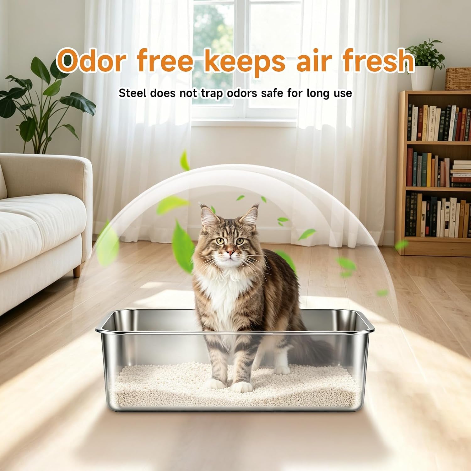 stainless-steel-litter-box-metal-litterpan-for-small-cats-odor-free-metal-litter-pan-tray-toilet-easy-clean-extra-large-leakproof-scoop-open-top-rust-proof-indoor-cats-kittens-low-entry-grey