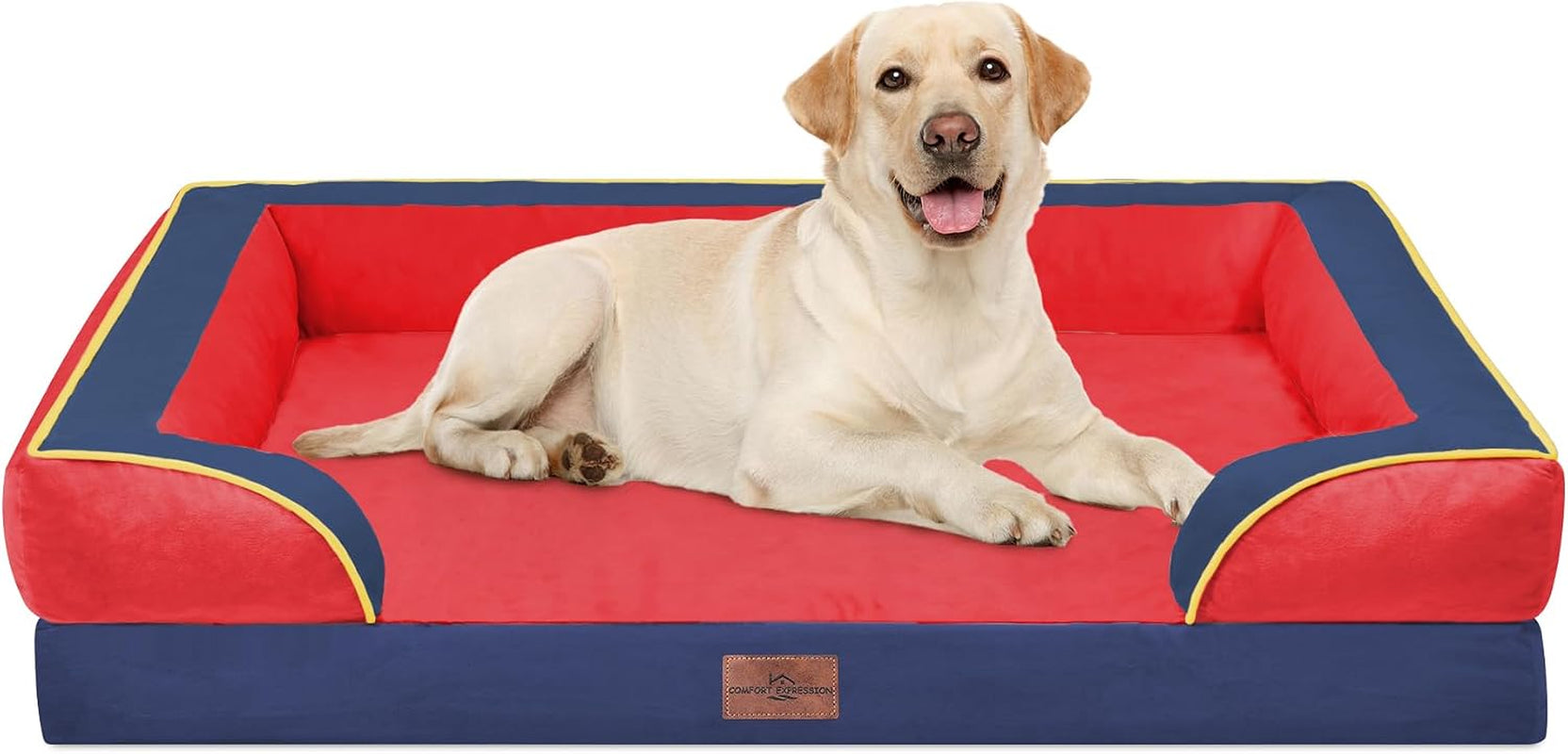 comfort-expression-orthopedic-dog-bed-for-extra-large-dogs-with-bolster-waterproof-dog-couch-bed-with-washable-cover-non-slip-bottom-supportive-egg-crate-foam-xl-pet-bed-42x30-inch