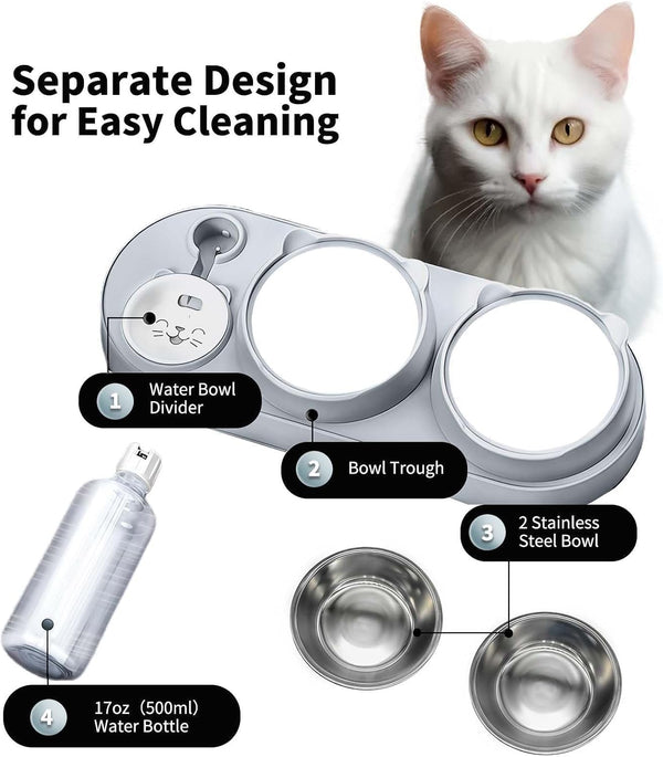 Marchul 3 in 1 Cat Bowl, Cat Food and Water Bowl Set with Water Dispenser and Stainless Steel Bowls, 15° Tilted Pet Raised Three Bowls for Indoor Cats, Small or Medium Sized Dogs5