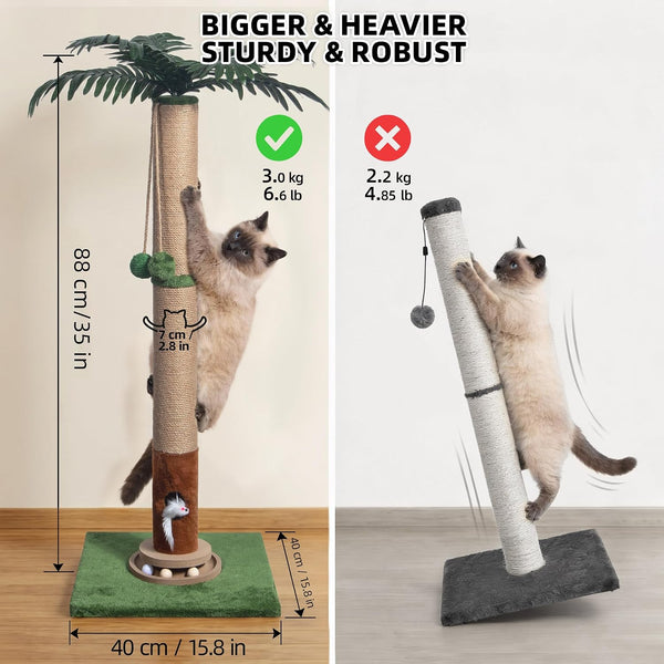 Fantasreen Cat Scratching Post 35'' Tall with Toy Mouse for Indoor Cats, Green3