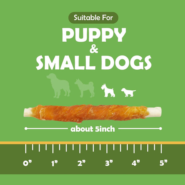 MON2SUN Dog Treats, 5 Inch Chicken Wrapped Rawhide Sticks, 14.11 Oz | Long-Lasting Chew Engagement, Dental-Friendly Chewing Support, Sized for Puppies and Small Dogs2
