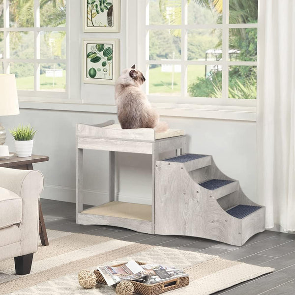 Unipaws Pet Bunk Bed with Removable Step for Dog and Cat, Window Perch Seat | Multi-Level Bed with Cushion and Cat Scratch Pad, Indoor Use, Grey2
