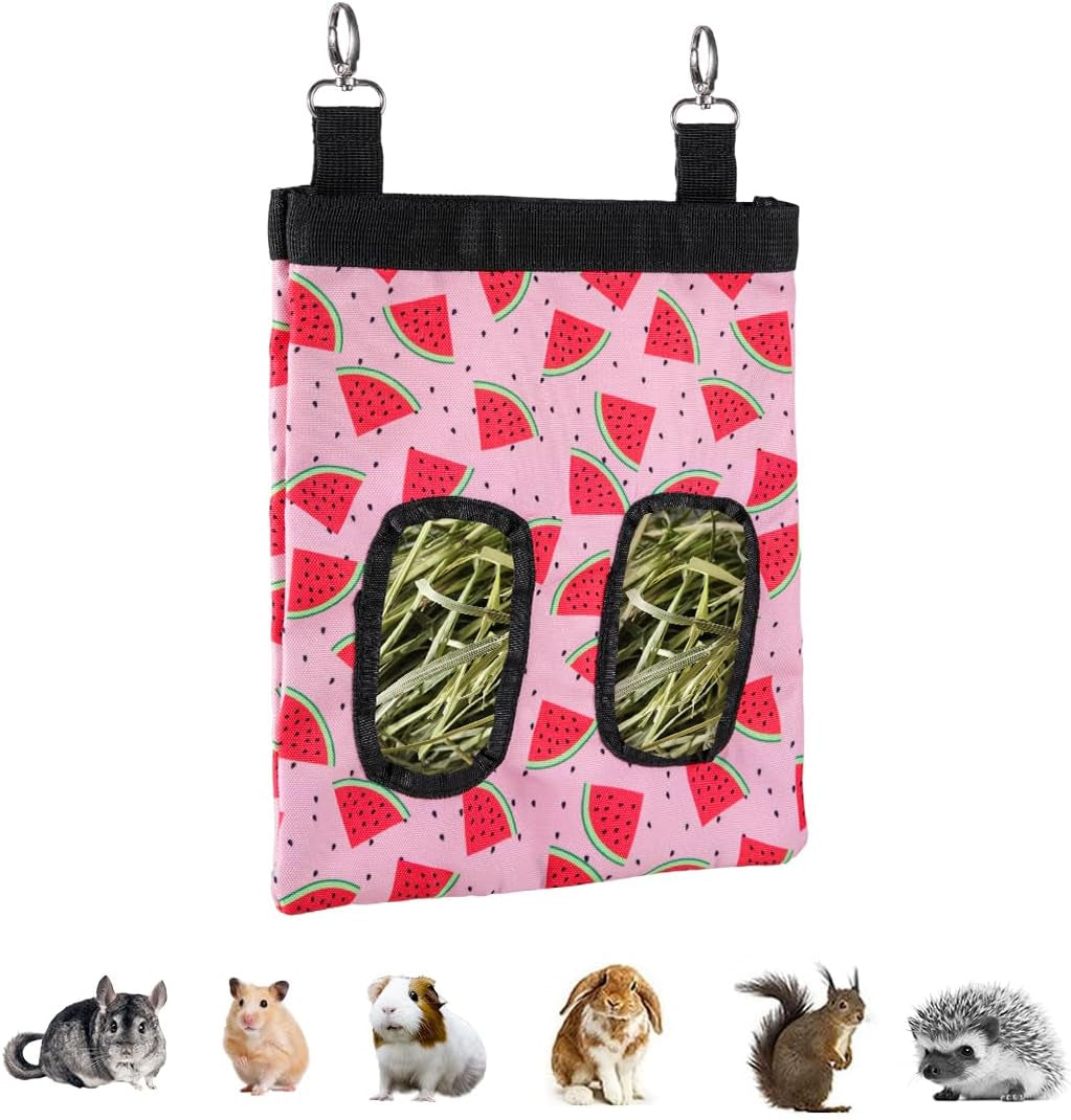 dzwlkj-guinea-pig-hay-feeder-2-pack-11-x-9-x-1-inches-rabbit-hay-feeder-bag-stainless-steel-600d-oxford-watermelon-and-strawberry