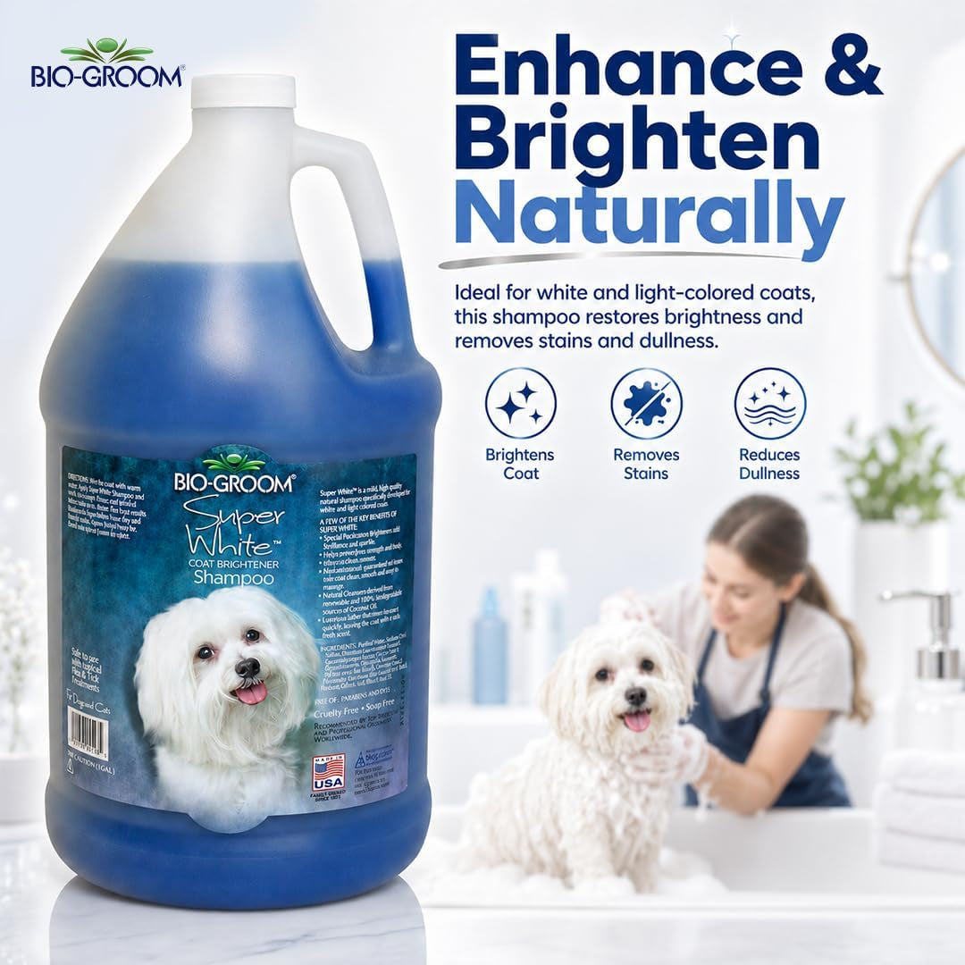 bio-groom-super-whitening-dog-shampoo-whitening-pet-shampoo-dog-bathing-supplies-puppy-wash-grooming-supplies-cruelty-free-1-gallon
