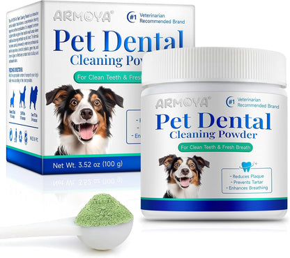 ARMOYA Dog Dental Powder - Teeth Cleaning Powder for Dogs - Dog Dental Care - Plaque & Bad Breath off P-Owder D-Og - D-Ental Care Supplies for Small - Medium - Large Do-Gs1