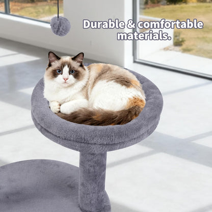 AIWIKIDE 24" Scratching Post, Interactive Cat Scratcher | with Perch & Plush Toy, Sturdy Weighted Base, Grey5